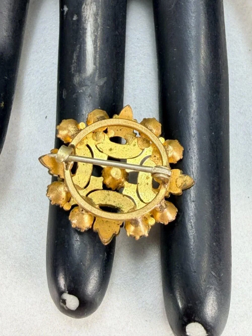 Antique Stunning Gold Filled Enamel Rhinestone Brooch Art Deco Pin